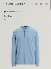 RLX Golf Ralph Lauren Mens Light Blue Long Sleeve Henley Shirt NWT