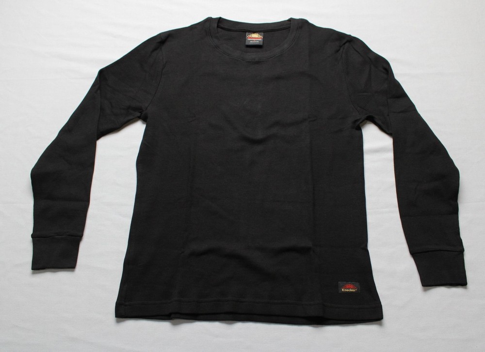 Knocker Men’s Mid Weight Waffle Pullover Thermal Shirt DH3 Black Medium