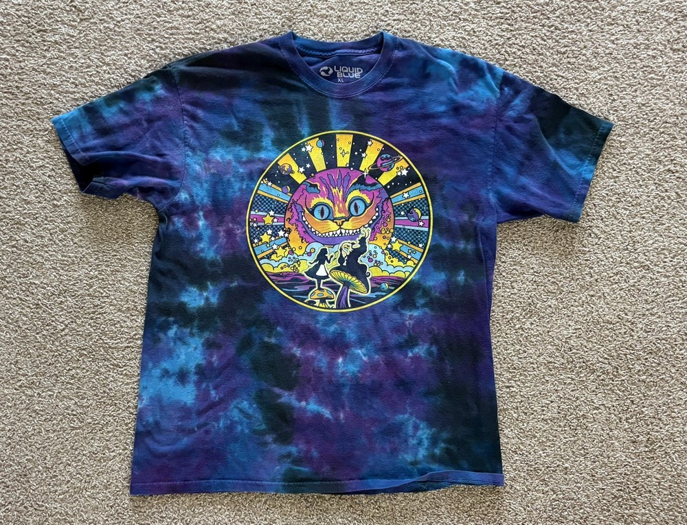 Liquid Blue Shirt Alice in Wonderland Men’s Blue XL Cheshire Cat Tie Dye