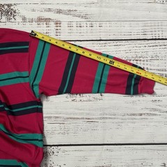Vintage Class 955 Pink Green Striped Long Sleeve Blank Shirt Adult M Mock Neck
