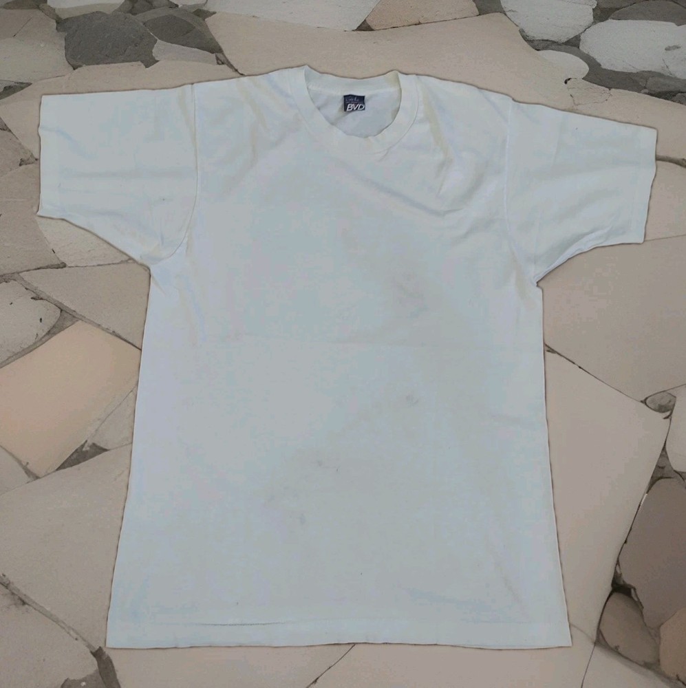 80s Vintage BVD Shirt Undershirt White Thin Combed Cotton Single Stitch L 42/44