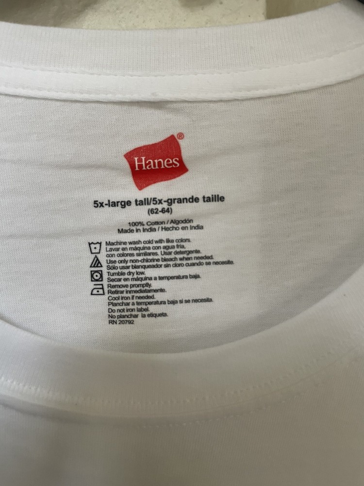 Hanes Mens TAGLESS Basic White T-Shirt 5XL