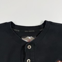 Vintage Harley Davidson Henley Shirt Mens XL 3 Button Wings Back Hit *See Pics