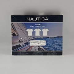 NAUTICA Men’s S M L 3 Pack White Soft Cotton Crew Neck T Shirts w Logo Tag Free