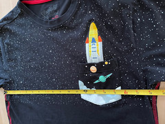 Straight Faded Embroidered Space Rocket Graphics BLACK Pocket Tshirt – Men’s M