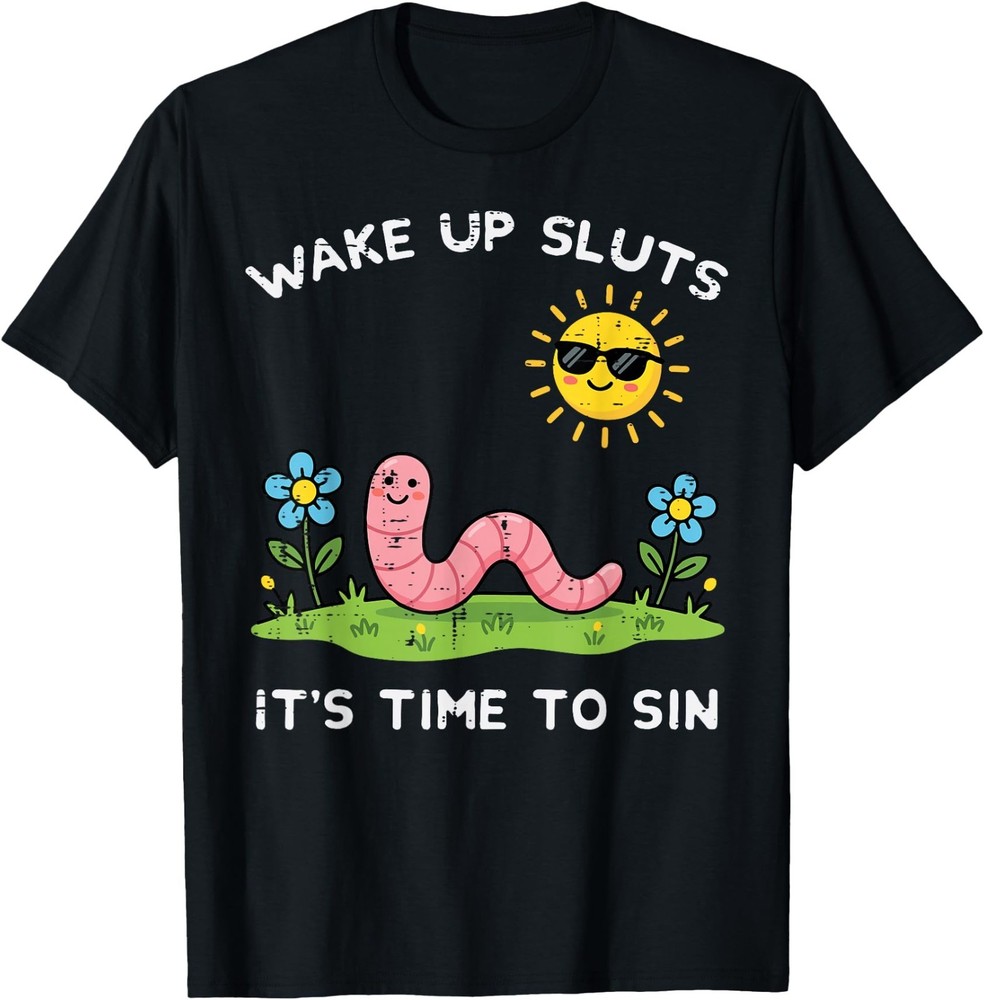 Wake Up Time to Sin Worm Funny Inappropriate Kid Adult Cotton T-Shirt