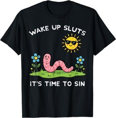 Wake Up Time to Sin Worm Funny Inappropriate Kid Adult Cotton T-Shirt