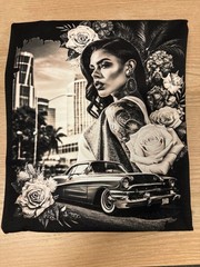 Chicana Lowrider Dtf Printed Black T-Shirt front or back logo all sizes