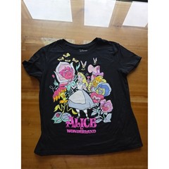 Disney Alice in Wonderland Women’s XL Black Graphic T-Shirt Floral Garden Tee