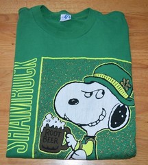 VTG 1990s Snoopy St Patricks Day Joe Shamrock Single Stitch Peanuts Green USA L
