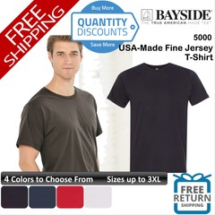 🔥 Bayside Men Usa-made Fine Jersey Ring-spun Cotton T-shirt Up To 3XL 5000