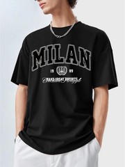 Men’S Casual Streetwear T-Shirt Featuring a Milan Graphic Print with a Shield
