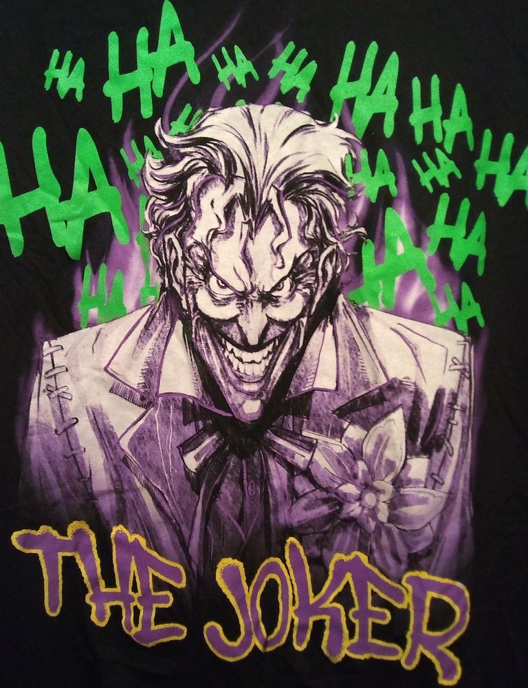 Batman DC Comics Joker Graphic T Shirt Screen Printed Cotton Black Tee Sz Large