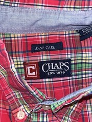 Chaps Easy Care Shirt Men Large L Tartan Plaid Short Sleeve Button