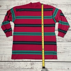 Vintage Class 955 Pink Green Striped Long Sleeve Blank Shirt Adult M Mock Neck