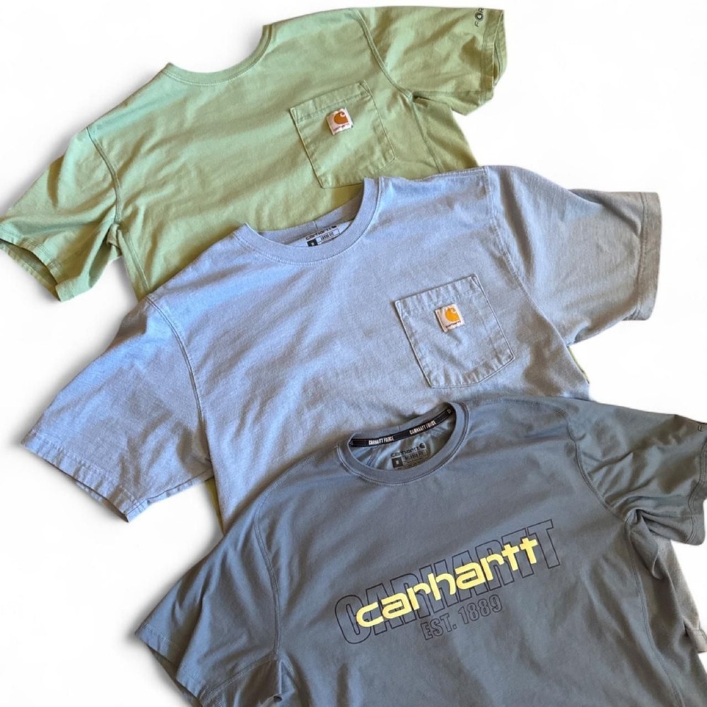 Carhartt Men’s 3 Medium T-shirt Bundle Blue & Green Force Light Blue Pocket Tee