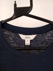 M&S 3Pcs Men’s Crew Neck Linen Modal T-shirts Size M Navy Stripe & Grey NEW