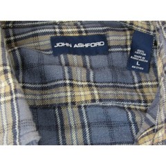 John Ashford Men’s T-Shirt Large Blue Tan Plaid 100% Cotton