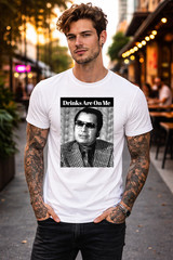Drinks Are On Me Jim Jones Graphic T-Shirt Men’s White Funny Novelty Tee