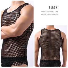 Sexy Men Vest Mesh See Through Fishnet Casual Fitting Muscle Tank Tops Tee