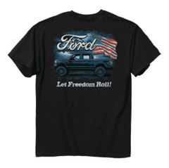 Ford F-150 Pickup Truck American Flag & “Let Freedom Roll” Script Black T-Shirt