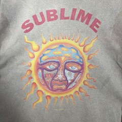 Vintage Sublime T-Shirt Medium Green 2002 Rock Band Tee Sun Face Y2K Distressed