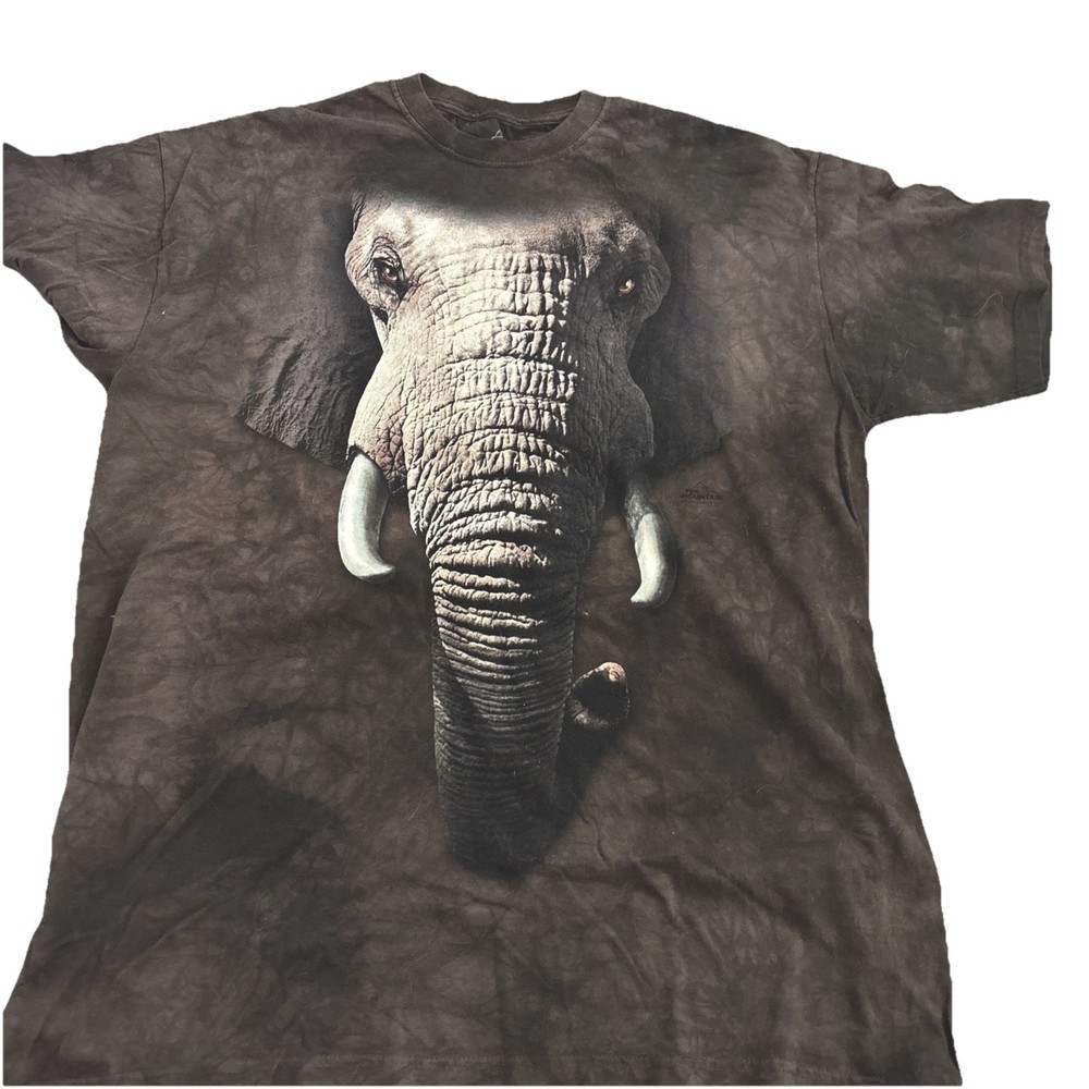 The Mountain Elephant Face Brown Tie Dye Tee Shirt Graphic Print Men’s X Large