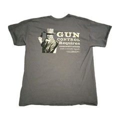 John Wayne T Shirt Men Large Gray “Gun Control… Steady Hand” Western Cowboy