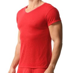 Men’s Ultra-thin Short Sleeve T-shirts V-neck Slim Fit Undershirts Basic Tops XL