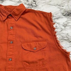 V TWIN Motorcycle Apparel Biker Men’s Denim Shirt Size XL Orange Sleeveless