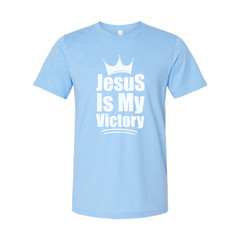 Unisex Christian T Shirt Featuring The Phrase Jesus Is My Victory With Crown Emb