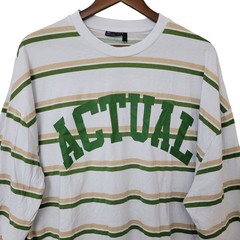 Asos Design Actual Striped T-Shirt Mens Size L White Green Tan Long Sleeve