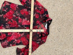 Y2K Gloria Lance Woman Sheer Floral Blouse 1X Red Black Made USA