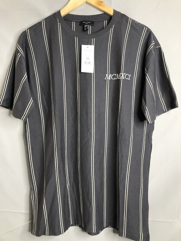 New Look NWT Striped Gray Tee MCMXCI Adult Size XS NEW MEN