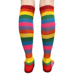 1 Pair Women Cotton Striped Activewear Knee-High Socks Tube Long Stretch