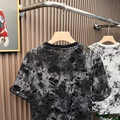 Men Luxury Fashion Trendy Diamond Ripped Hole Casual Summer Streetwear T-Shirt
