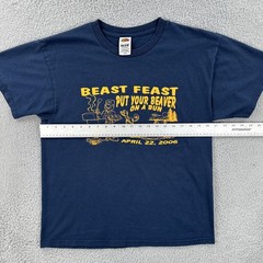 Vtg Fruit Of the Loom Mens Large Blue T Shirt 2006 Beast Feast Beaver On A Bun