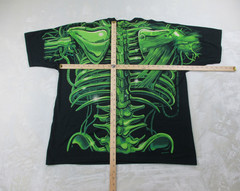 NEW VINTAGE Liquid Blue Shirt Mens Extra Large Black Skull Glow In The Dark 98