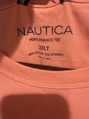 Nautica T-Shirt Men’s 2XLT Coral Orange Front Pocket Active Stretch 95/5 Blend