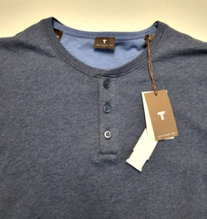 $175 New LEFT COAST TEE Henley Collared REVERSIBLE L/S Shirt Men MEDIUM M Blue