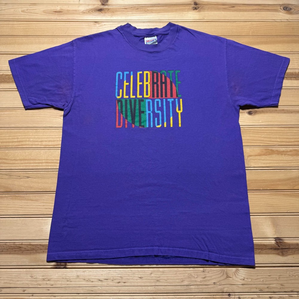 Vintage 90s Hanes Celebrate Diversity Colorful Streetwear Graphic T-Shirt Large