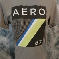 Aeropostale 87 T-shirt Size Medium stretch fit Big Aero logo gray