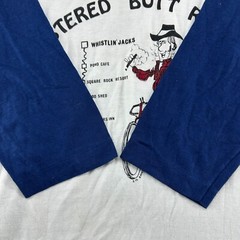 VINTAGE Western Graphic Shirt Mens M White Raglan Cycling Blistered Buff Rally