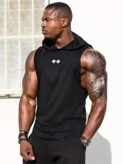Men Sleeveless Hooded Tank Top Cotton Breathable Gym Fitness Bodybuilding