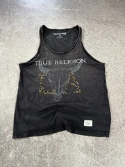VTG 00s y2k True Religion Washed Avant Garde Rhinstone T-Shirt Tank Top Tee