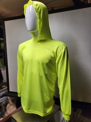 Neon Yellow Long Sleeve Shirt With Hoodie, Polyester birdeye mesh fabric
