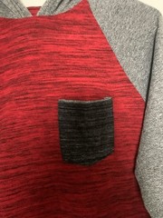 Depart West T Shirt Men’s Large Red Gray Hooded Long Sleeve Pocket B33-6
