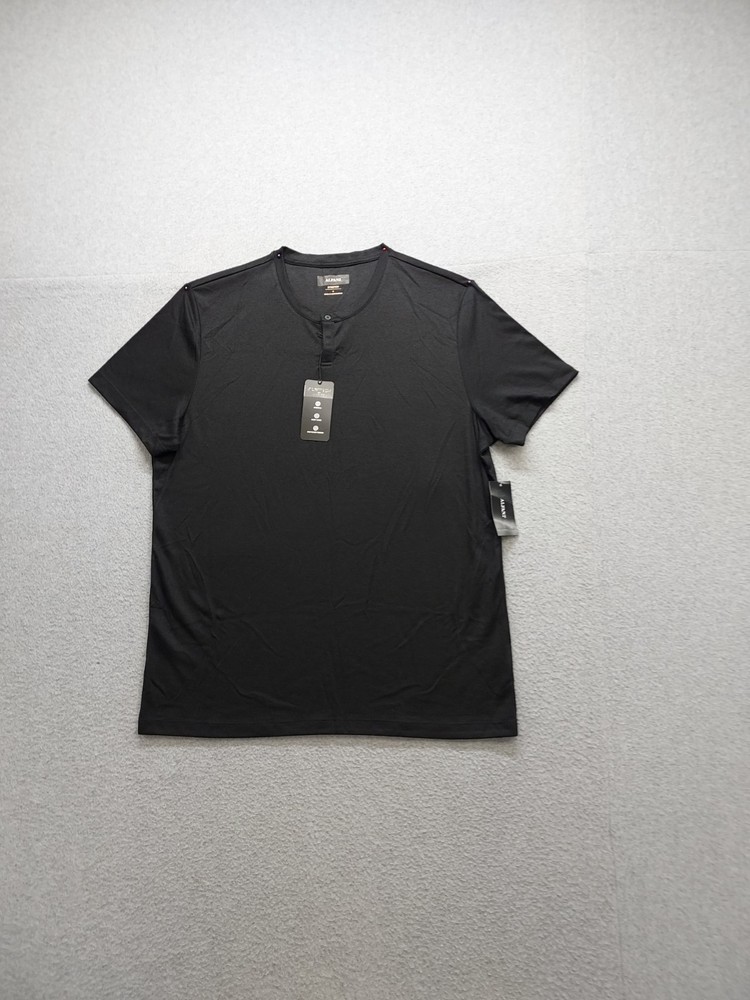 Alfani Men T Shirt L Black Henley Neck Short Sleeve Stretch Pullover Casual Tee