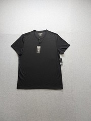 Alfani Men T Shirt L Black Henley Neck Short Sleeve Stretch Pullover Casual Tee