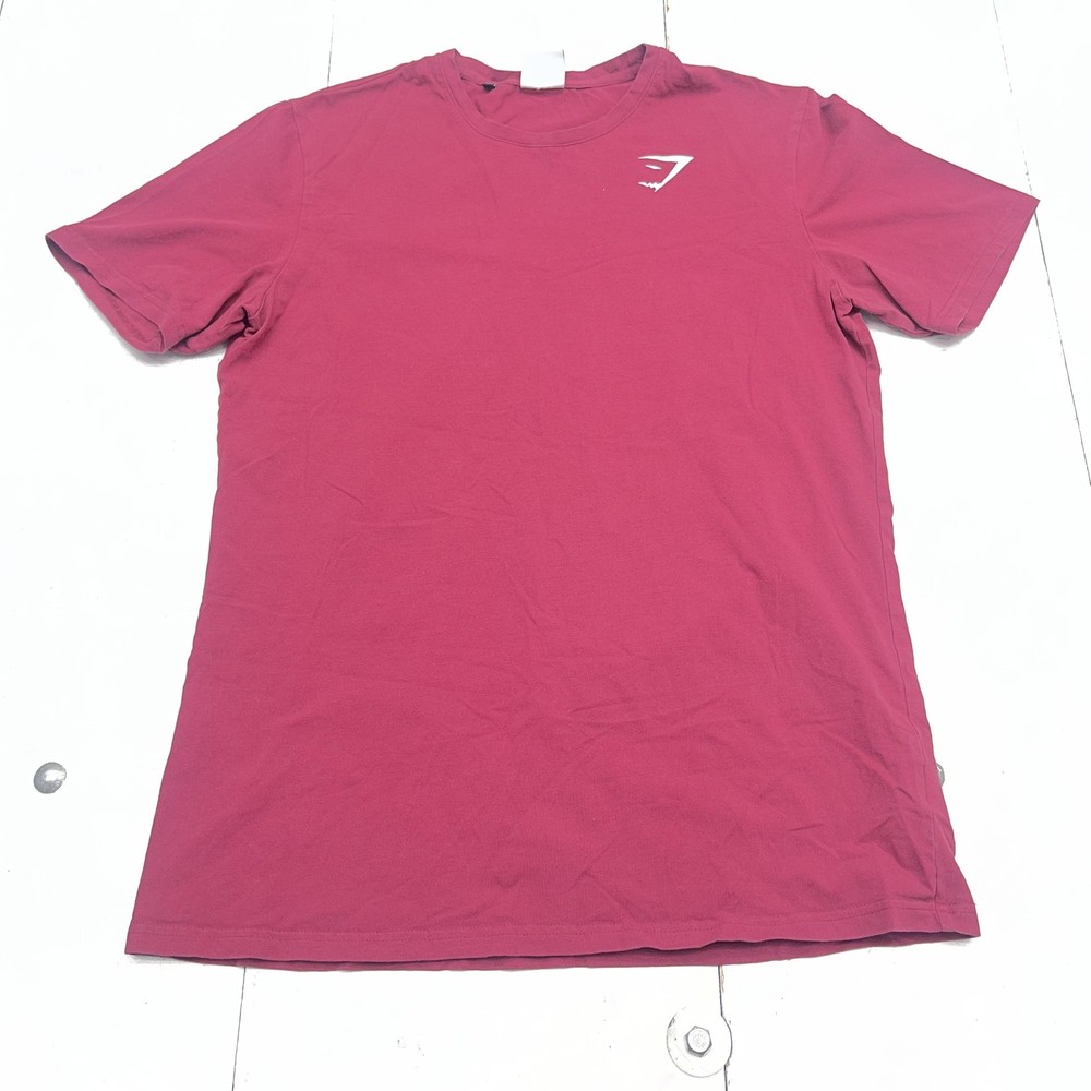 Gymshark Shirt Mens Medium Red Logo Tee Stretch Slim Fit Training Crewneck